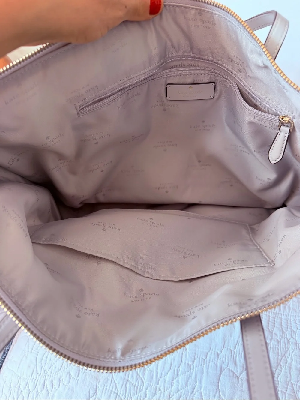 Kate Spade New York Light Pink Nylon Tote Bag | Large Zip Top Shoulder Bag